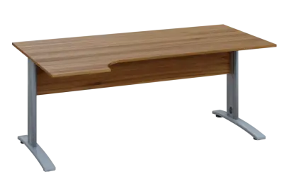 ERK 18 - 184 stůl kancelářský, rohový, levý, kovová podnož stříbrná, deska 18 mm, široký 1800 mm, ořech světlý